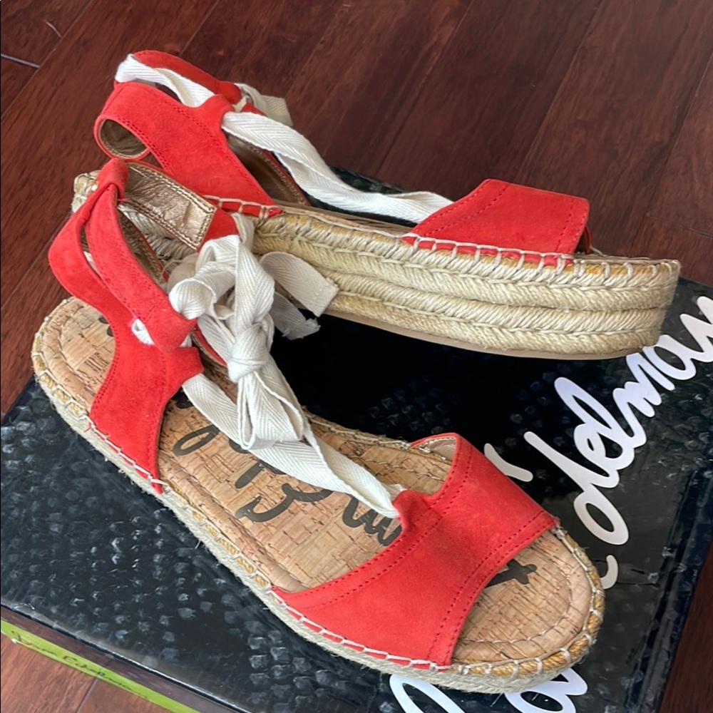 NIB Sam Edelman Nona Orange Suede Gladiator Platform Espadrille Sandals 9.5